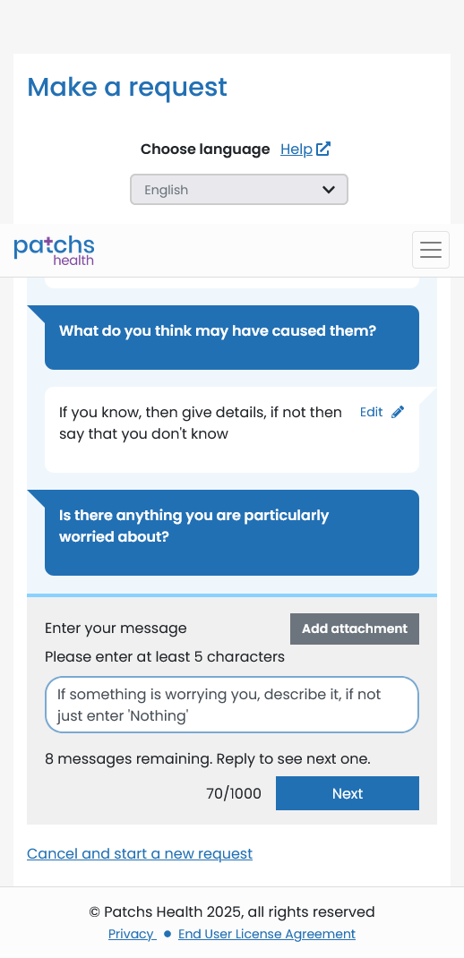 PATCHs New Request Screen