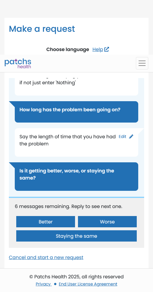 PATCHs New Request Screen