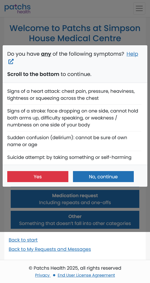 PATCHs New Request Screen