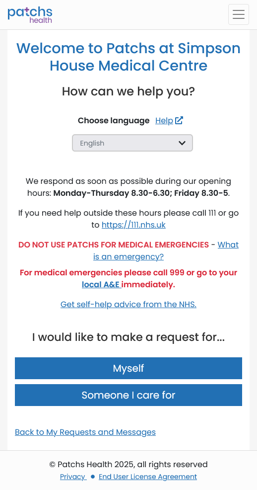 PATCHs New Request Screen